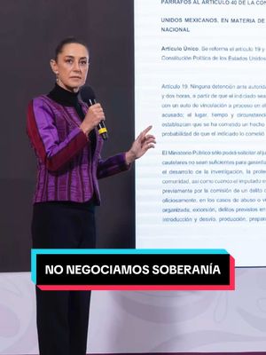 A post by @claudiasheinbaum on TikTok caption: Enviamos una reforma constitucional para fortalecer la soberanía nacional; reformamos los artículos 19 y 40. Colaboramos, nos coordinamos, pero nunca nos subordinamos. No injerencismo y menos invasión. #fyp #mañanera #PresidentA #claudiasheinbaum 