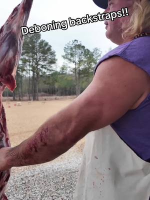 A post by @stalekracker on TikTok caption: Come along as we debone these ole backstraps! This is all apart of our full deer skinning series ! If you don’t want to wait go check out the full video on YouTube to see all the DETAILS of skinning a deer! #deer #deerskinning 