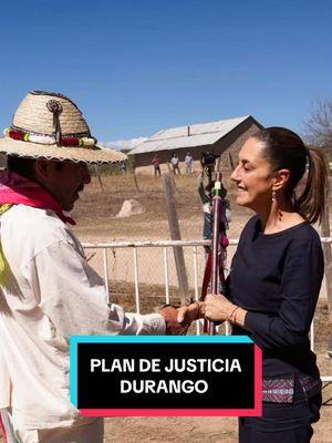 A post by @claudiasheinbaum on TikTok caption: Regresamos a Durango para informar el plan de electrificación rural, tal como me comprometí en noviembre de 2024. Además, con el Plan de Justicia para los Pueblos O'dam, Au'dam, Wixárika y Mexikan en Durango, acordamos carreteras, caminos artesanales, internet gratuito, así como la primera Gasolinera del Bienestar, Banco del Bienestar y el Centro de Salud con Servicios Ampliados. #fyp #Durango #pueblo #justicia 