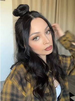 A post by @thefashionmess on TikTok caption: Styled my husband's flannel so I let him choose the song and I'm really loving my make up today.🤎🫶