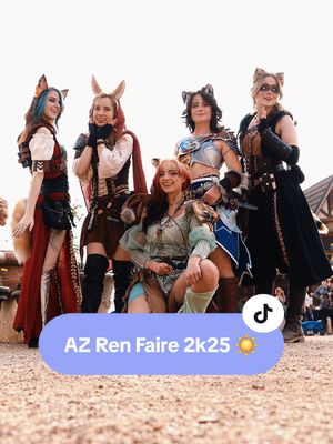 A post by @halcybella on TikTok caption: AZ Ren Faire 2k25. ☀️ If we go again next year I think that'll make it a tradition, and a deeply cherished one at that. 🩵🐯⚔️ w/ @Raine Emery 🐇 @𝘈𝘵𝘩𝘦𝘯𝘢 🐆 @Shay🦊 @Jackie O  🦝 I will also be making a longform vlog about the experience next week! :) ⊱⋅❂⋅⊰ ⋅ ⊱⋅❂⋅⊰ ⋅ ⊱⋅❂⋅⊰ ⋅ *While the ban is delayed, the future of TikTok is still uncertain. Stay connected with me on other platforms :) ⊱⋅❂⋅⊰ ⋅ ⊱⋅❂⋅⊰ ⋅ ⊱⋅❂⋅⊰ ⋅ #arizonarenaissancefestival #renfaire #renfaireoutfits #renaissancefaire #fantasycosplay #cosplaygroup #fantasycore #fantasyaesthetic #kemonomimi #animalears #cosplaytransition 