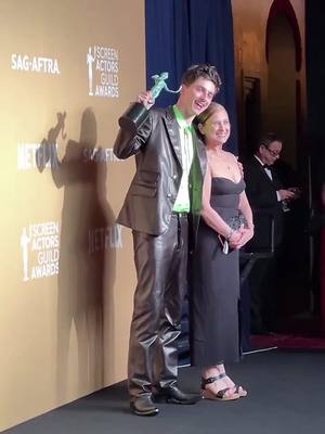 A post by @timhalchal on TikTok caption: timothée chalamet posing with his SAG award 🥹😭 #timothée #timotheechalamet 