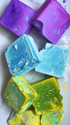 A post by @luna_loveasmr on TikTok caption: Dyed Gym Chalk 💜🩵💚 #fvoyt #lunachalk #chalktok #gymchalk #asmrtiktoks #chalkart #softgymchalk #crunchyasmr #oddlysatisfying #anxietyrelief #dustyasmr NO EDITS OR REPOSTS
