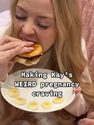 A post by @kayandtayofficial on TikTok caption: IT FINALLY HAPPENED 😳🤤 How does she say that so fast!? 😅backstory ::: When Kay was pregnant with Ellie, she had the WEIRDEST cravings! 😂 they were usually sweet, had caramel or something similar on them, and the cravings were always so good! Well now Kay is pregnant again. And we have been waiting for her to have a craving, and it finally happened! She was putting Ellie down for bed and she text me “It’s happening…” 😂 which I was confused about at first, but then she told me that she wanted me to cook something for her, I knew exactly what that meant. She came running down stairs and told me all about her craving! It actually sounded pretty good, but of course she had the wackiest name for it, because it couldn’t just be a normal thing… So I went about making it for her the way that she described it. And I think I did pretty good! After plating it, I walked over to kay and let her have a taste test. Based on her reaction, I think she liked it. 😂 she let me have a bite and it was actually really good! I’m so excited for all of these new cravings! I wonder how they will be different this time from last time! ❤️ #kayandtayofficial #couples #relationships #pregnant #postpartum 