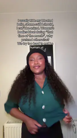 A post by @cozshecandoit on TikTok caption: True talk; I wanted to make a video to this song and didn’t want to change because of bloating.  Yeah. I can’t be asked, I just want to exist in my body like er are supposed to. Sometimes I love it, others times not so much.  But one thing’s for sure it’s my most important asset in this life, and a adore it for that.  I’m not in the mood to reject my body; that could be my raging woman hormones driving this. 🤣🤣🤣 #selflove #selfacceptance 