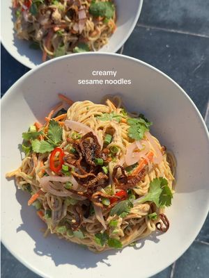 A post by @zoebarriesode on TikTok caption: creamy sesame noodles! served quick! details on my substacķ linked on my profile :) #dinner #cooking #recipes 