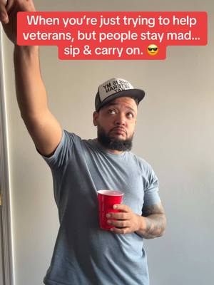 A post by @veterandp on TikTok caption: Nothing to see here—just helping vets get wins and sipping my sparkling water. 💧😂 #StayMad #HelpingVets #SipAndCarryOn #vaclaims #VADisabilityProcess #AskDP 