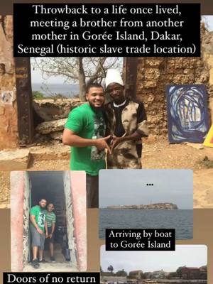 A post by @veterandp on TikTok caption: As an Air Marshal I traveled a little bit.  Throwback to a life once lived,  meeting a brother from another mother in Gorée Island, Dakar, Senegal (historic slave trade location). #goreeisland #senegal #dakar #rootsandculture #airmarshal #veteran 