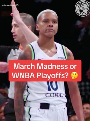 A post by @overtimewbb on TikTok caption: March Madness or WNBA playoffs? 🤔