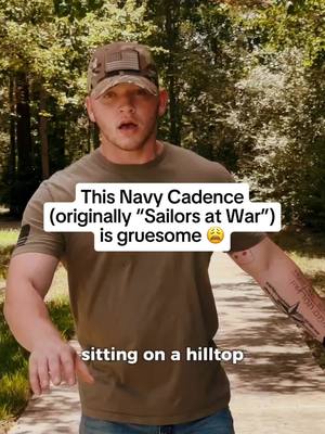 A post by @jonathanmichaelfleming on TikTok caption: I guess the navy isn’t all group showers and kisses after all 😞 Song Name: Men At War Album: Cadences Volume 2 . . 🎧💿 All the cadences are available to listen to via hard copy CDs and are out on your favorite music service. You can find a Iink to all of the above on my profiIe. 👕 The shirt and hat I’m wearing and other merch are also available using the same Iink. #jonathanmichaelfleming #military #menatwarcadence #militarycadence