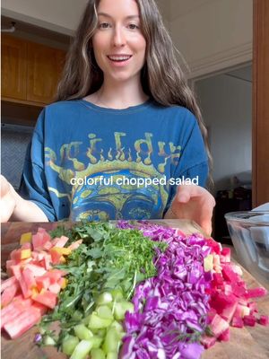 A post by @glowwithella on TikTok caption: Colorful Chopped Salad 🌱🍎 Ingredients - 1 large yellow beet (or 2-3 small) - 1 large red beet (or 2-3 small) - 1 salmon filet  - 1 tbsp melted ghee  - 1 watermelon radish  - 1/4 large head purple cabbage  - 1/4 cup parsley - 1/4 cup dill  - Handful broccoli microgreens - 2 small celery stalks  - 1 cup arugula  - 1/2 apple (I used hidden rose) - 1/2 cup quinoa  - 1 cup filtered water - 1 tbsp ghee  - Sprouted salted sunflower seeds  - Dressing (measure w ur heart):      - For low histamine: EVOO, coconut aminos, honey, salt and pepper     - For normal: EVOO, red wine vinegar (I usually do half the amount vinegar to olive oil), dash of lemon, honey, salt and pepper  Recipe 1. Preheat oven to 400 degrees F 2. Shave and chop beets and place them in a steamer, steam for about 20 minutes or slightly softened, and then remove from heat to cool  3. Place frozen salmon on a piece of parchment paper on a baking sheet or cast iron and drizzle with melted ghee, salt and pepper, bake in the oven for ~24 minutes 4. Chop up watermelon radish, cabbage, parsley, dill, micro greens, celery, arugula and apple — place everything in a large bowl  5. Melt ghee in a small pot and add in quinoa, toast for a few minutes in ghee then cover in filtered water. Bring to a boil then reduce to a simmer and cover, cook for about 12 minutes and then set aside  6. Toss salad in vinegarette  7. Shred salmon  8. Plate your bowl with cooked quinoa, salad and salmon — ENJOY! 