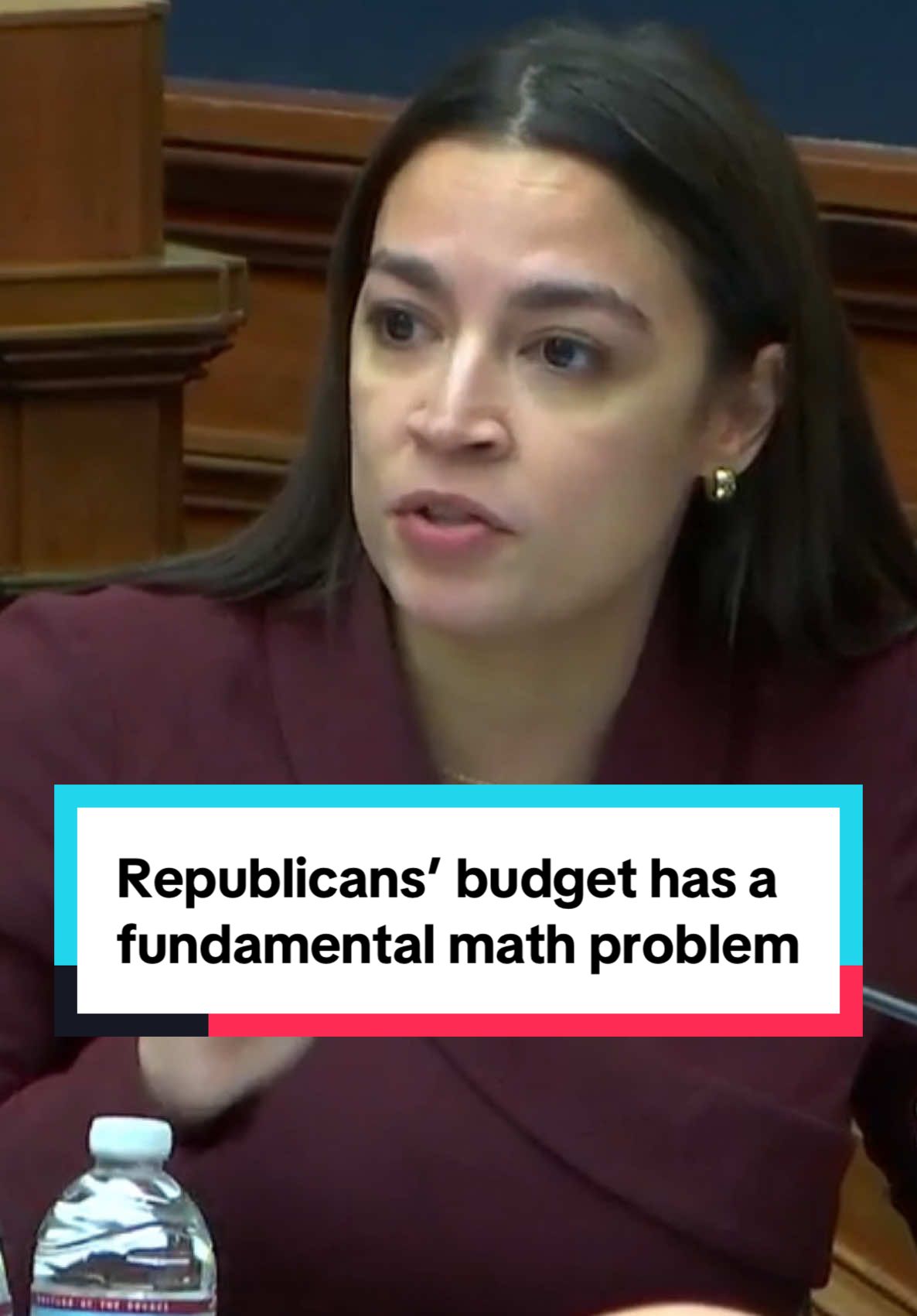 A post by @aocinthehouse on TikTok caption: Republicans' budget has a fundamental math problem. An $880 billion cut is an attack on Medicaid, not “waste,” “fraud,” and “abuse.” Let’s be clear—anyone who votes for this budget is voting to cut Medicaid.