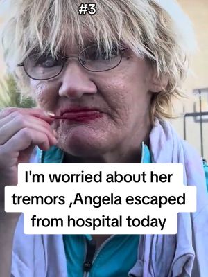 A post by @talesfromthestreets6 on TikTok caption: I'm worried about her tremors ,Angela escaped from hospital today #angelaupdate #angela #art #angelahomeless #talesfromthestreets #lostinphoenix 