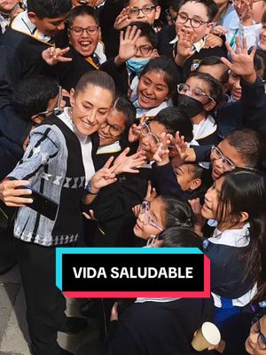 A post by @claudiasheinbaum on TikTok caption: La estrategia nacional Vida Saludable es un programa muy noble que hace de las escuelas espacios, donde no solamente se aprende con la Nueva Escuela Mexicana, también se aprende a tener una vida feliz. #claudiasheinbaum #PresidentA #salud #México 