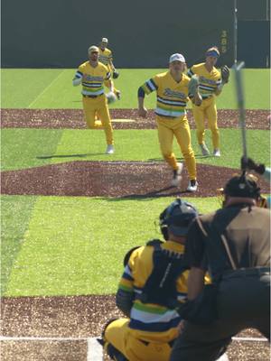 A post by @thesavbananas on TikTok caption: Is it just us, or are these dances getting faster and faster? 🤔 @12_Gage26 @Jackson Olson @TheGloveMagician @DR Meadows  #baseballboys #MLB #savannahbananas #bananaball #trendingdance 