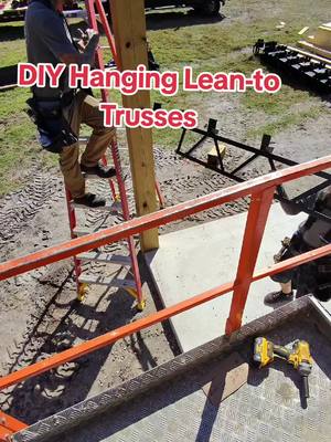 A post by @floydfonck on TikTok caption: Hanging lean-to trusses.  #fyp #fypシ #fypage #fypシ゚viral #fy #foryoupage #foryourpage #DIY #viralvideo #viraltiktok #tiktok #trending #trend #hashtag #usa #construction #Florida #diyproject #howto #challenge  #for #you #foryoupageofficiall #fyppppppppppppppppppppppp #polebarn #barndo #usa🇺🇸 #barn #flogrownpolebarns 