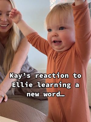 A post by @kayandtayofficial on TikTok caption: Ellie yelling celebration at the end! 😂🎉 backstory ::: Kay called me in the room because she had taught Ellie a new word. At first Ellie wouldn’t repeat the word, and so I wasn’t sure that she had learned a word or was just repeating her favorite word in a different way! After a bit though, she finally said her word, “uh oh” 😂 It was so cute because she really drags it out when she says it! It’s like “uhhhh ohhhhh” and it’s so cute. I love that she is learning new words! I feel like soon she will start saying so many words! I am excited to see what words she learns next! ❤️ #kayandtayofficial #couples #relationships #pregnant #postpartum 