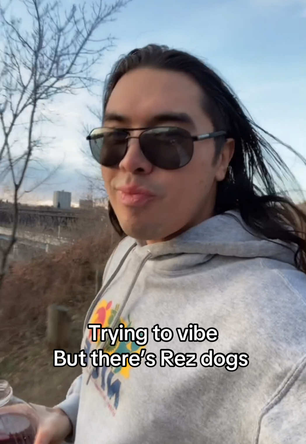 A post by @notoriouscree on TikTok caption: Love Rez dogs but they scary sometimes #nativetiktok #nativehumor #goodvibes #indigenoustiktok 