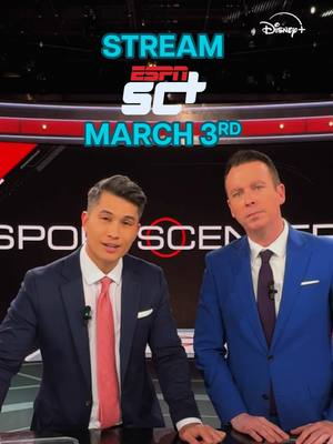 A post by @disneyplus on TikTok caption: Get your front row ticket to each day’s top sports moment and stories with SC+, a new daily SportsCenter show, streaming only on Disney+ starting March 3!