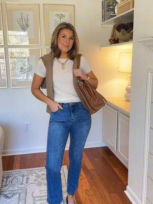 A post by @louisemontgomeryblog on TikTok caption: 4 easy ways to style jeans for spring 🤍 shop these looks in my LTK!