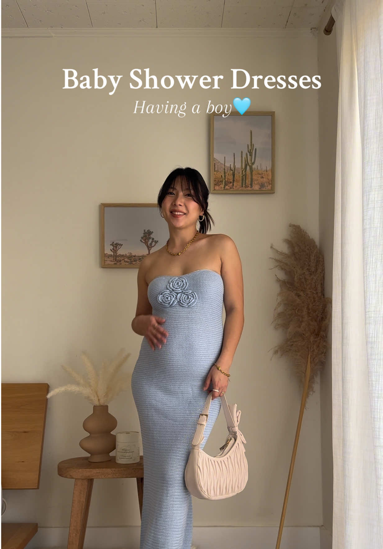 A post by @lovemicorazon on TikTok caption: Any soon to be boy mamas out there? 🩵 https://ltk.app.link/YGLR9jqQkRb @Revolve #babyshowerdress #bumpoutfits #momtobe #dresshaul 
