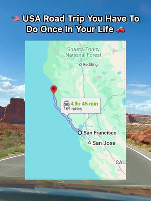 A post by @our_awesome_world on TikTok caption: USA road trip that you have to do once in your life. From San Francisco to Mendocino #travel #roadtrip #explore #adventure #nature #fyp 