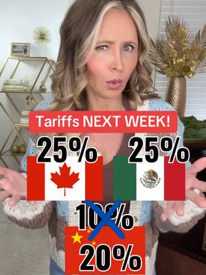 A post by @lisaremillard on TikTok caption: #tariffs #presidenttrump #canadatiktok #mexico President Trump says the 25% tariffs WILL take effect on Canada & Mexico next week. Plus he added another 10% tariff on China. What does this mean for you?