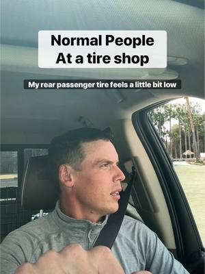 A post by @evans_world on TikTok caption: Normal People vs Horse People - Part 4 - Getting a tire looked at! #Horsesandhumor #horse #equestrian 