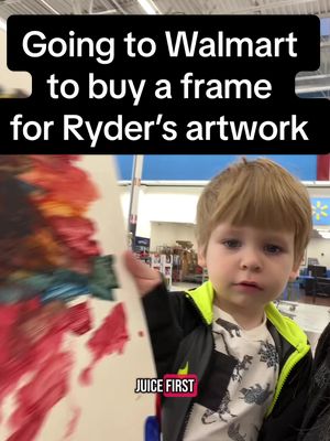 A post by @michellebellexo on TikTok caption: Going to Walmart with my toddler to buy a frame for his artwork 🎨🧑‍🎨 #shoppingbuddy #artwork #toddlermom 