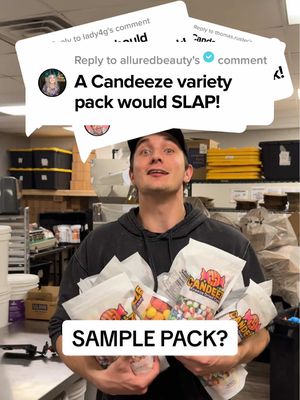 A post by @candeezeco on TikTok caption: We FINALLY have a sample pack… and the viewers on our LIVE get an extra special deal! #SmallBusiness #freezedried #candy 