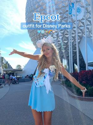 A post by @emilyyyroses on TikTok caption: Epcot, I love you sm🩵🌐🥹 @Disney Parks #disneytiktok #disneystyle #disneyoutfits #disneybound #disneyparks #disneyworld #epcot #epcotball #fyp 