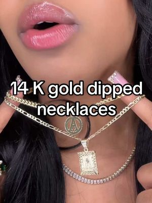 A post by @alasiabeautyy on TikTok caption: I’m still wearing these 14 K gold dip necklaces @KissYanOfficial @KissYan Jewelry #GoldJewelry #GoldNecklaces #Necklaces #14KGold #fyp #kissyan #kissyanjewelry #kissyangold #kissyan_official 