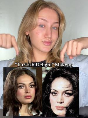 A post by @katiefarhood on TikTok caption: trying out “Turkish Delight” makeup inspired by Türkan Şoray in the 60’s 💅🏼 #turkishdelightmakeup #turkishdelight #makeuptrend #60smakeup #makeuptutorial #makeupartist 