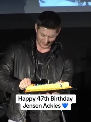 A post by @supernaturalfandomx on TikTok caption: It’s after midnight here in Scotland so I’m wishing Jensen Ackles a big 47th Birthday! 💙The world is a better place with you in it 🩷 #supernatural #spn #spnfam #spnfamily #deanwinchester #jensenackles #birthday 