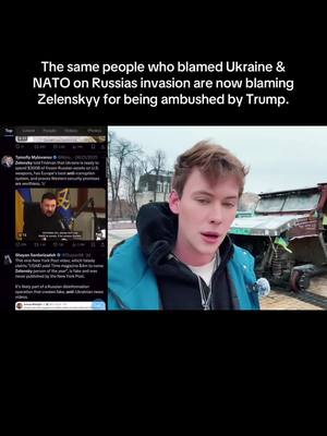 A post by @theculturereportchannel on TikTok caption: The same people who blamed Ukraine & NATO on Russias invasion are now blaming Zelenskyy for being ambushed by Trump. These are Kremlin LIES. They need to be called out. This is happening because they got away with it before and will do it again. If you see it, call it out.