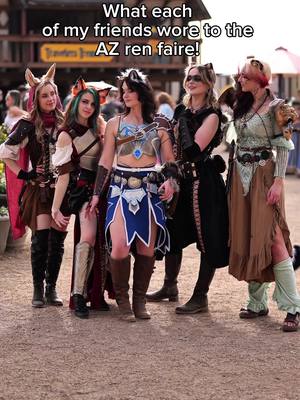 A post by @athena_grimes on TikTok caption: Can you guess each animal? @Raine Emery @Halcybella @Jackie O @Shay🦊 #azrenfest #renfaire #renfaireoutfit #renfairecosplay #fantasycore #fantasycosplay #fantasy 