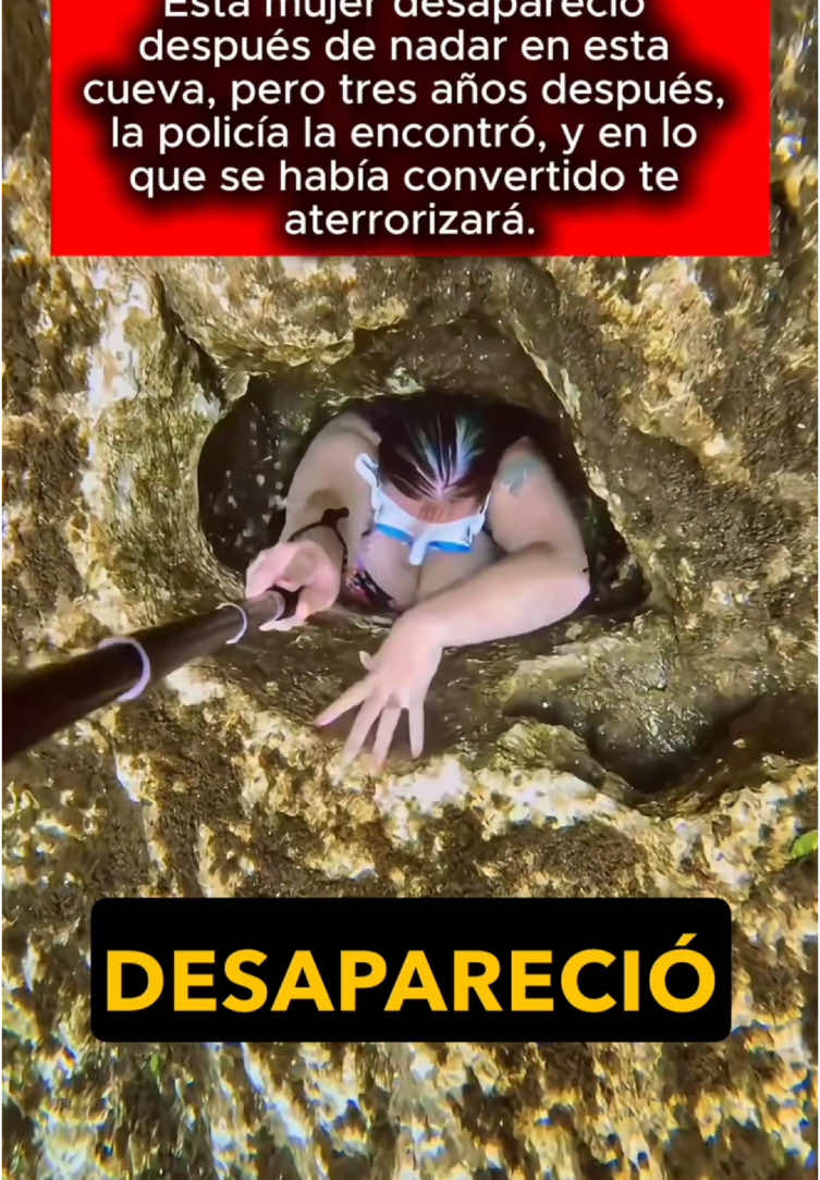 A post by @historiasraras00 on TikTok caption: Esta mujer desapareció después de nadar en esta cueva, pero tres años después, la policía la encontró, y en lo que se había convertido te aterrorizará. #usa #us #learnontiktok #truestory