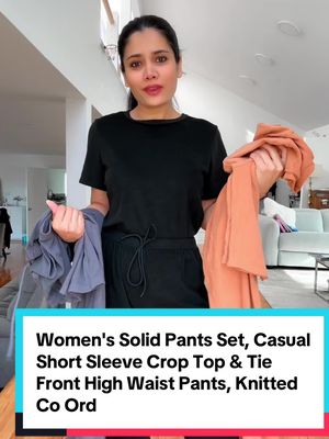 A post by @heyreemaa on TikTok caption: Women's Solid Pants Set, Casual Short Sleeve Crop Top & Tie Front High Waist Pants, Knitted Co Ord Set, Summer Clothes for Daily Wear, Summer Outfits 2024, Downtown Girl Clothes.. #tiktok #TikTokShop #tiktokshopfinds #reemanimasti #reetiktokshop #reeshop #viralproduct #TikTokShop #ttshop #tiktokshopping #tiktokmademebuyit #tiktokshopfind #tiktokshopfinds #ttshopping 