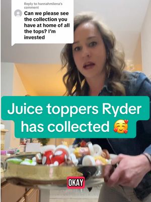 A post by @michellebellexo on TikTok caption: Replying to @hannahmilena juice toppers my toddler has collected 🥰 #shoppingbuddy #good2growtops #toddlermom 