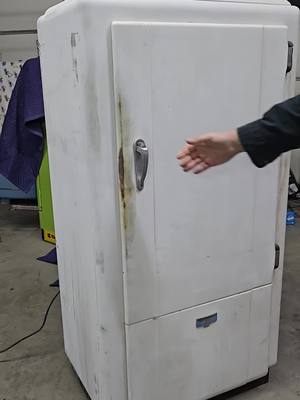 A post by @dustyoldstuff on TikTok caption: 1937 Westinghouse Revival. #vintage #refrigerator #1930s 