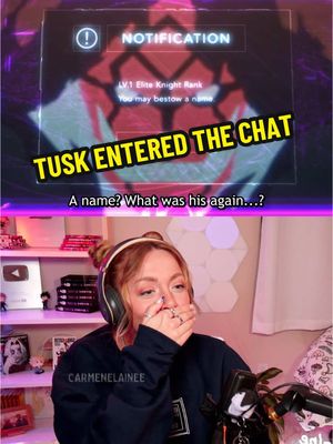 A post by @carmenelainee on TikTok caption: Replying to @bradenm24 WELCOME HOME TUSK😩😩💪 full solo leveling season 2 episode reaction on yt! [carmenelainee]⭐️  #sololeveling #jinwoo #jinho #sungjinwoo #sololevelingreaction #anime #manga #animereaction #sololevelingseason2 