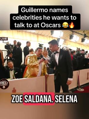 A post by @espn on TikTok caption: @Omar Raja interviews #Guillermo at the #Oscars! 😂👏 #selenagomez #zoesaldana #Oscars2025