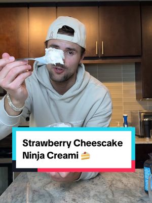 A post by @austinfriesen98 on TikTok caption: Had to stop my self before I ate the entire cup in one sitting 😅🍰 #highprotein #ninjacreami #ninjacreamirecipe 