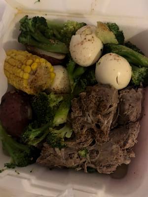 A post by @sukiwiththegood on TikTok caption: Would y’all eat this? It was exceptional. It’s neckbones, broccoli, corn, egg, and potato.