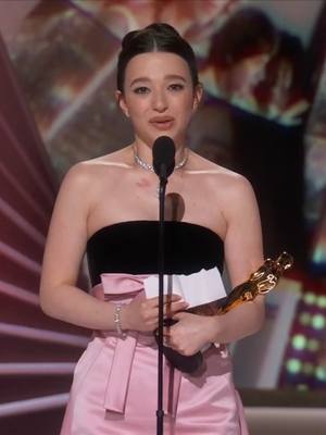 A post by @abcnews on TikTok caption: Mikey Madison won the Oscar for best actress for her role in "Anora." This is Madison's first win and nomination. #oscars #Anora 