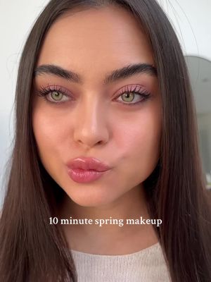 A post by @gjuanita on TikTok caption: 10-minute glowy spring makeup 🤍☁️🎀  @Supergoop glow screen @TIRTIR Inc. foundation (picking a darker shade next time woops) @NARS Cosmetics radiant creamy concealer @lorealparisuk @L’Oréal Paris lumi glotion @Drunk Elephant rosi drops @Westman-Atelier contour stick @Saie lipliner @Summer Fridays lip oil @Gigibee Beauty candid cat eye palette + beeloved brow fix @Wonderskin Beauty eye pencil @Hourglass Cosmetics mascara  #makeup #beauty #skincare #makeuptherapy #springmakeup #glowymakeup #grwm #getreadywithme 