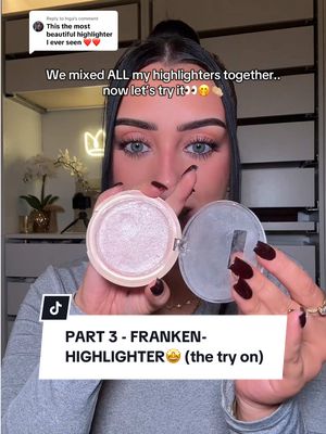 A post by @chantelleef on TikTok caption: Replying to @Inga FRANKEN-HIGHLIGHTER REVEAL!!✨🤭 - This is my new favourite highlight… ever… WHAT should we mix next?!💬 #makeuptok #beautyhack 