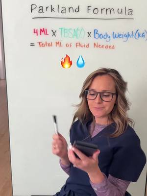 A post by @nurseinthemakingkristine on TikTok caption: Parkland Formula🔥💦 #nurse #nursingstudent #nursingschool #BSN #RN #LPN #criticalcare #burns 