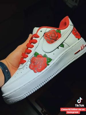 A post by @ctmwrld on TikTok caption: Custom rose 🌹 af1 what color should I do next 👀 . . . #fypシ #customairforce1 #explorepage✨ #trendingsong #viral #af1customs #tutorial #roses #ropelaces #sneakerhead #fashiontiktok #drake #parati 