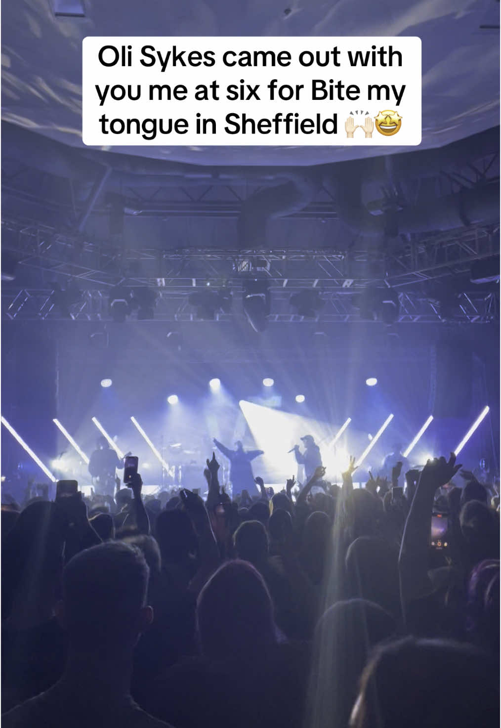 A post by @arianamageeginn on TikTok caption: Screaming crying I’m so happy I saw this tonight! Oli Sykes came with you me at six for Bite my tongue #alttiktok #metaltok #youmeatsix #olisykes 